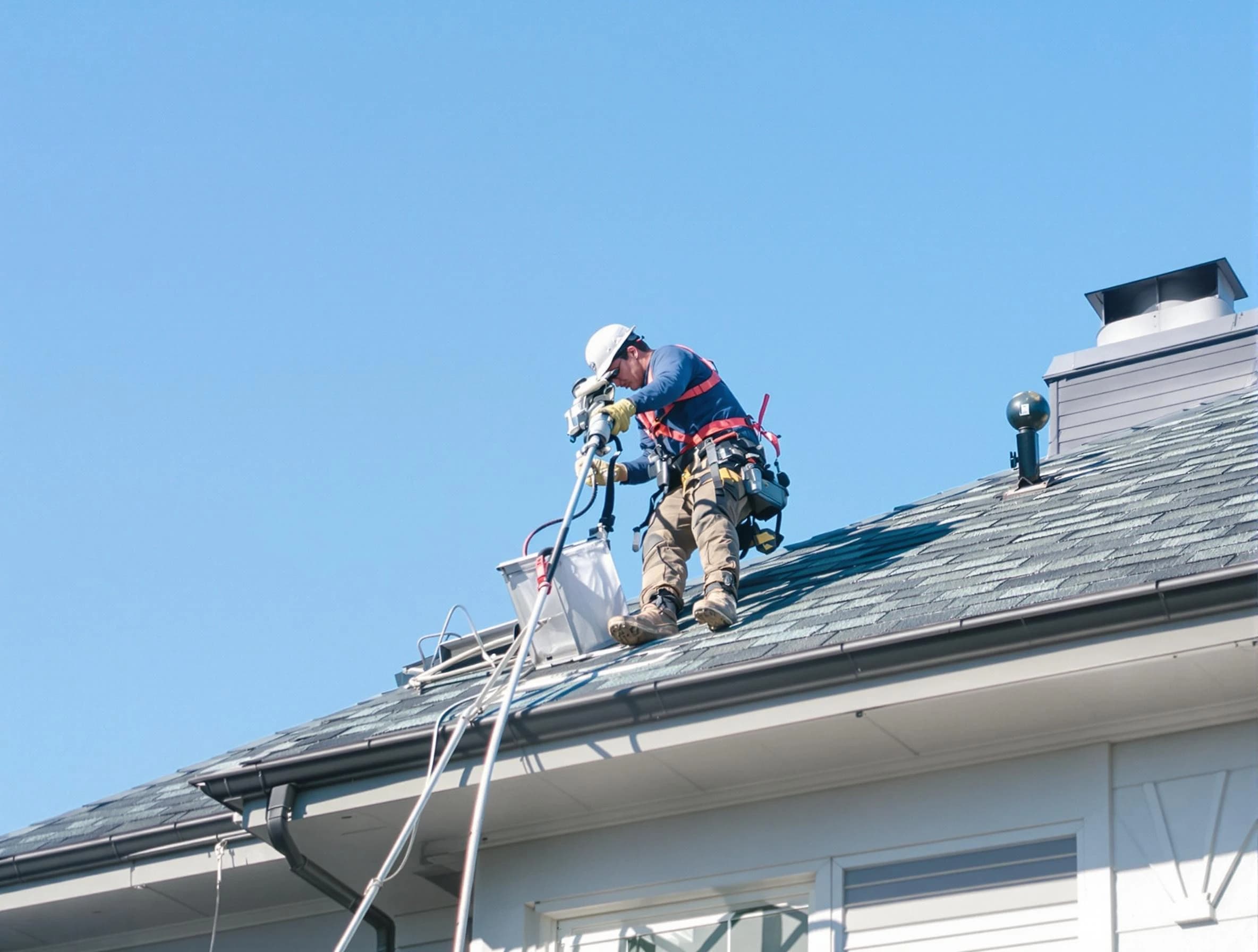Goodlettsville Dryer Vent Cleaning certified technician cleaning a roof-mounted dryer vent system in Goodlettsville