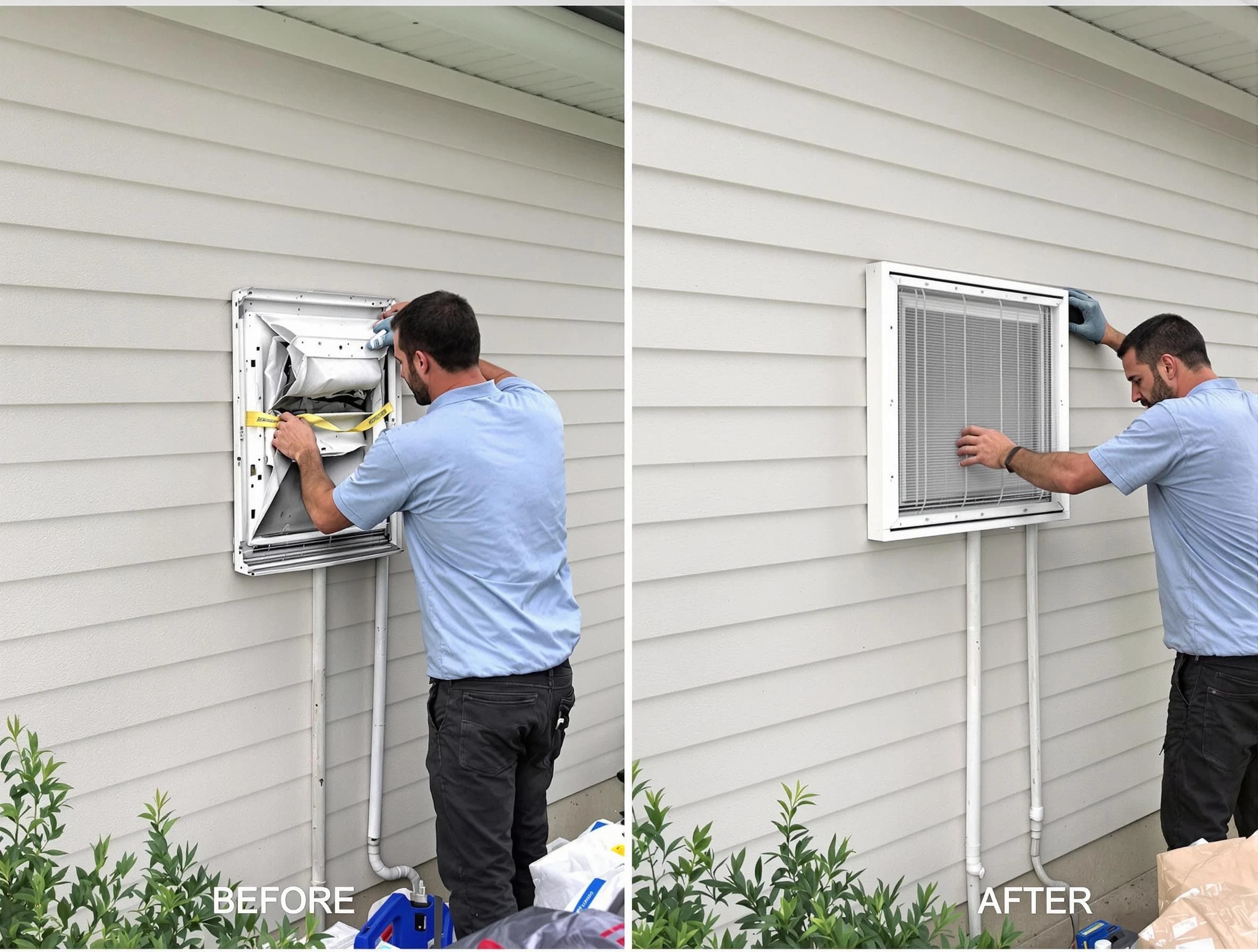 Goodlettsville Dryer Vent Cleaning technician installing high-quality dryer vent cover at a residential property in Goodlettsville