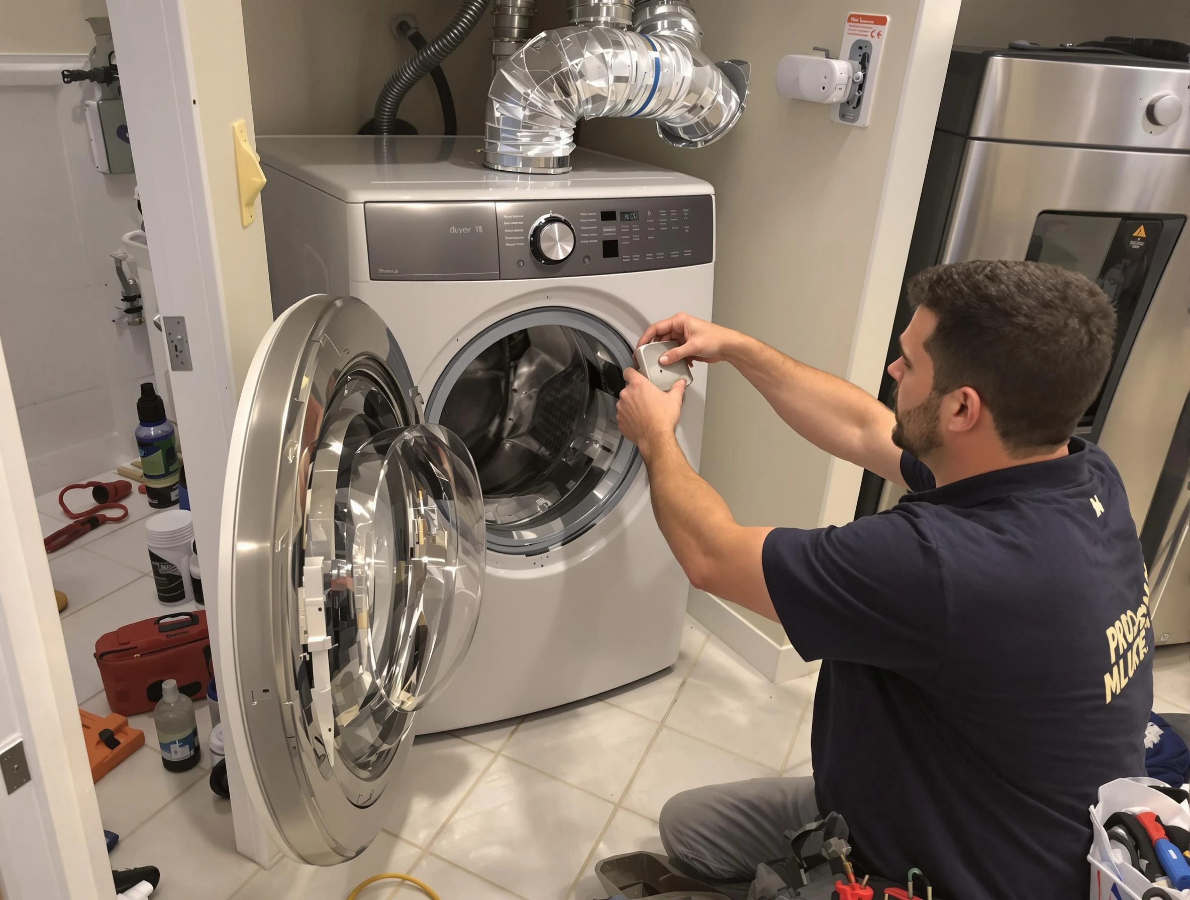 Goodlettsville Dryer Vent Cleaning technician performing precise dryer vent hose installation in Goodlettsville